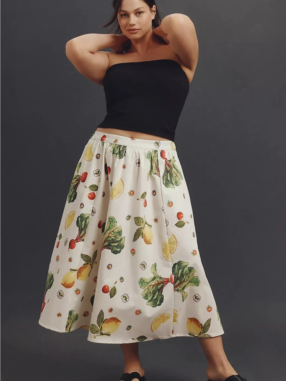 NWT Anthropologie Maeve Jacie Poplin Midi Skirt Harvest Vegetable Fruit XS